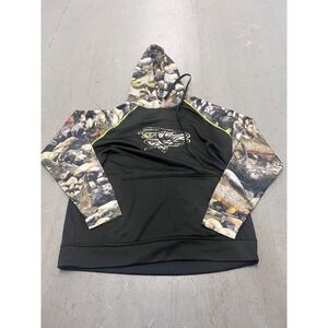 Fishouflage Trout Strike Performance Hoodie Mens L Black Printed Fleece Outdoor